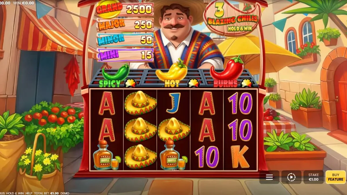 Tampilan visual slot 3 Blazing Chilis dengan tema fiesta Meksiko yang ceria